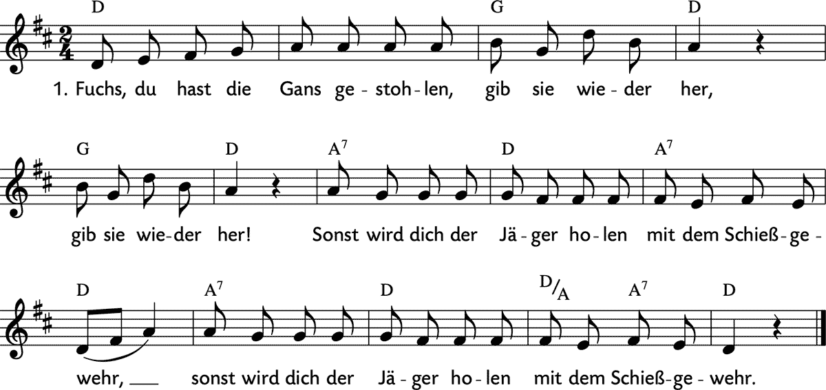 Noten 'Fuchs, du hast die Gans gestohlen'